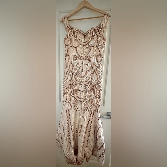 Bariano Australia Mermaid Embroidery Sequins Rose Gold Gown Sz 10 - Picture 3 of 4